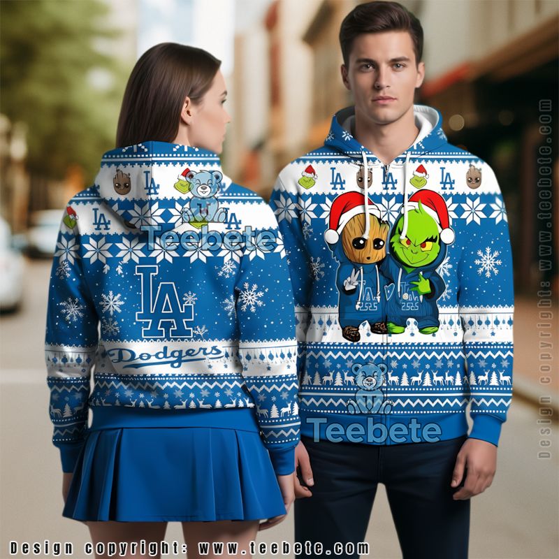 Los Angeles Dodgers Baby Groot The Grinch Ugly 3D Hoodie Graphic
