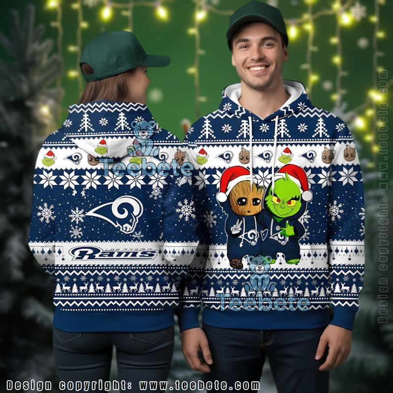 Los Angeles Rams Baby Groot The Grinch Ugly 3D Hoodie Kids