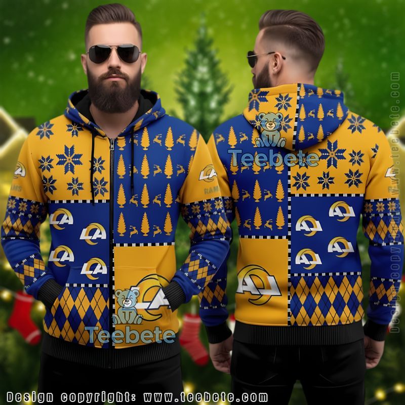 Los Angeles Rams Blue Gold Ugly Christmas 3D All Over Print Hoodie