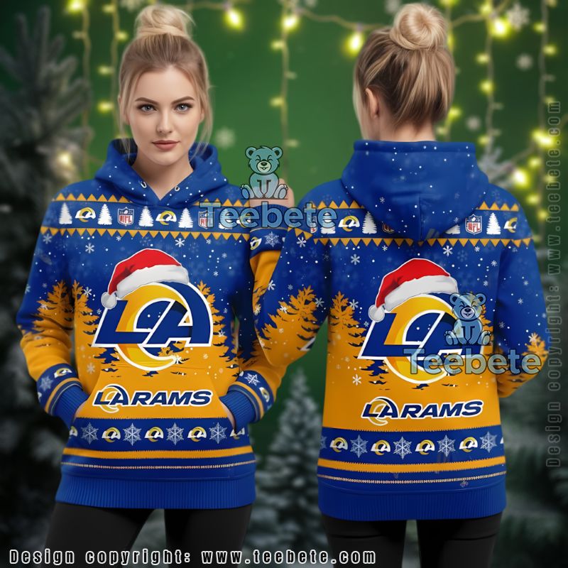 Los Angeles Rams Blue Gold Ugly Christmas 3D Hoodie Women