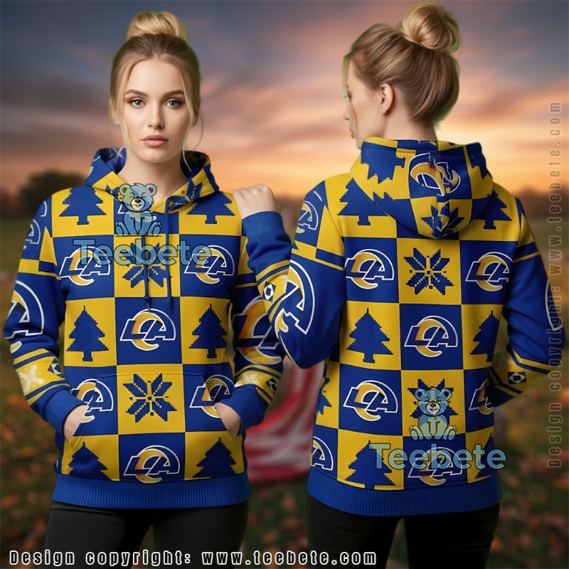 Los Angeles Rams Checkerboard Ugly Christmas 3D Hoodie