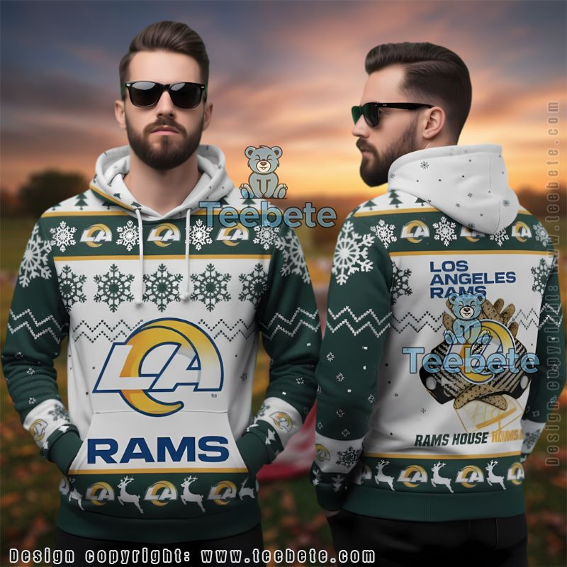Los Angeles Rams Green White Ugly Christmas 3D Pullover Hoodie