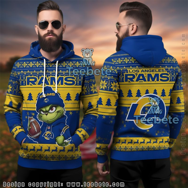 Los Angeles Rams Grinch Christmas Blue Ugly 3D Hoodie