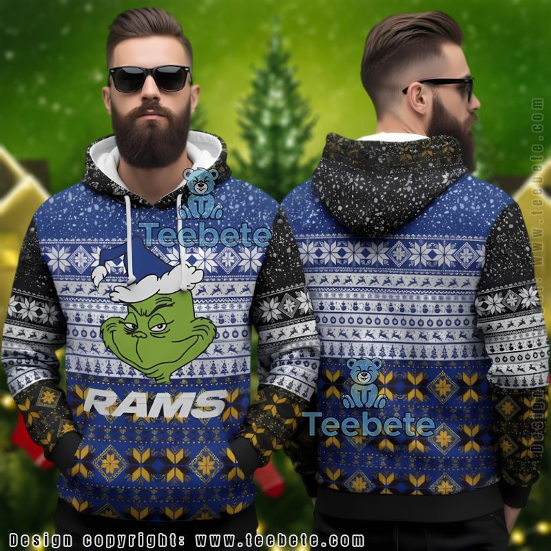 Los Angeles Rams Grinch Face Ugly Christmas 3D Hoodie
