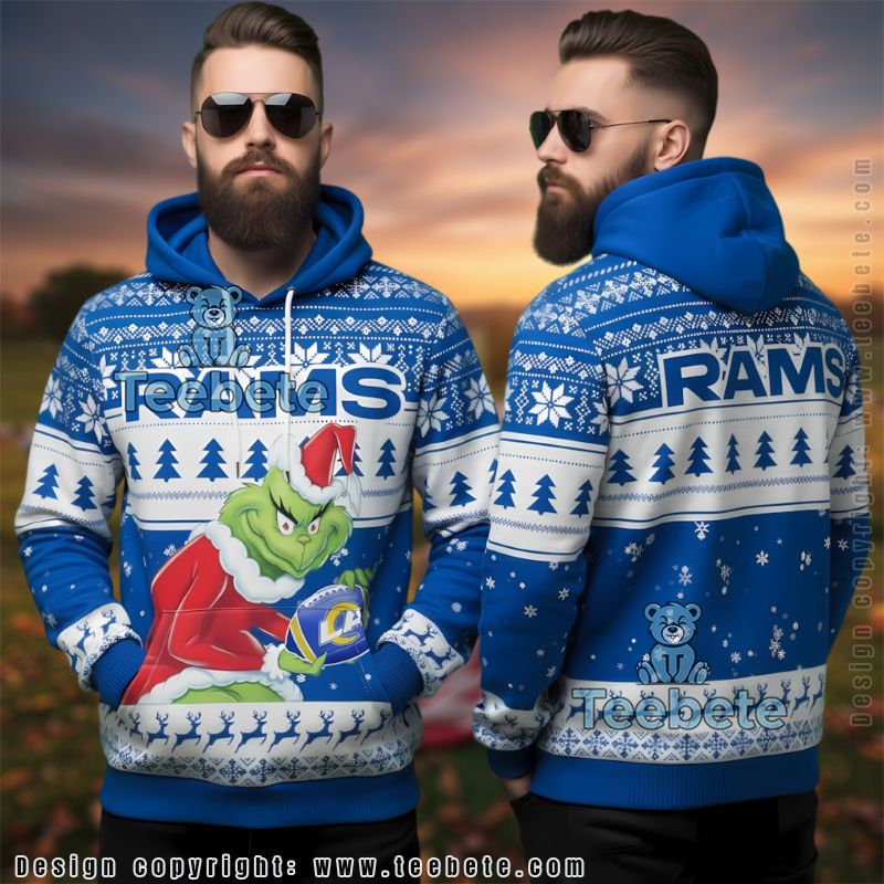 Los Angeles Rams Grinch Holding Football Ugly Christmas 3D Hoodie