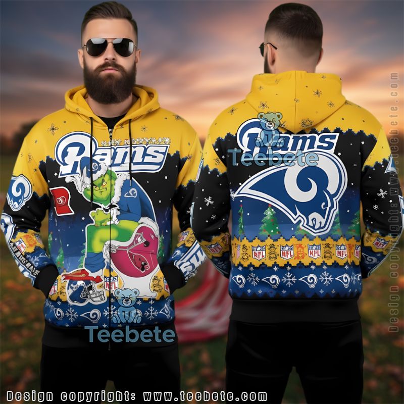 Los Angeles Rams Grinch Holding Helmet Ugly Christmas 3D Hoodie