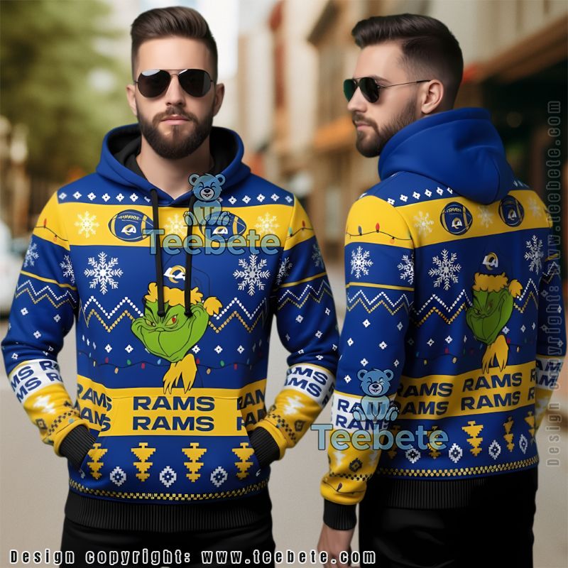 Los Angeles Rams Grinch Snowflakes Ugly Christmas 3D Hoodie