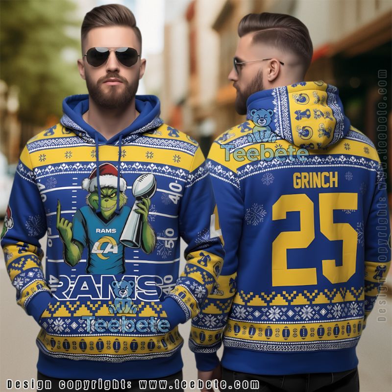 Los Angeles Rams Grinch Super Bowl Ugly Christmas 3D Hoodie