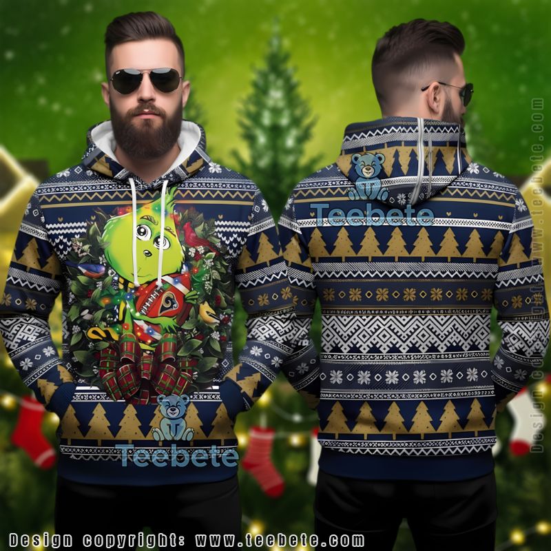 Los Angeles Rams Grinch Wreath Ugly Christmas 3D Hoodie