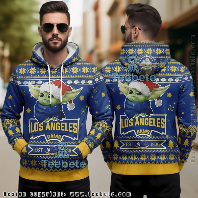 Los Angeles Rams Grogu Santa Hat Ugly Christmas 3D Hoodie