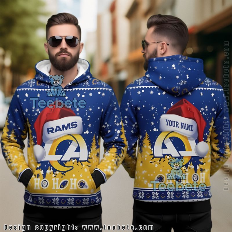 Los Angeles Rams Ho Ho Ho Christmas Santa Hat 3D Hoodie