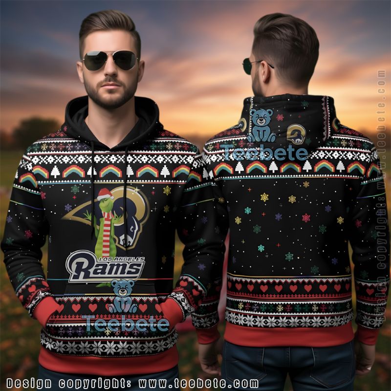 Los Angeles Rams Mascot Ugly Christmas 3D Pullover Hoodie