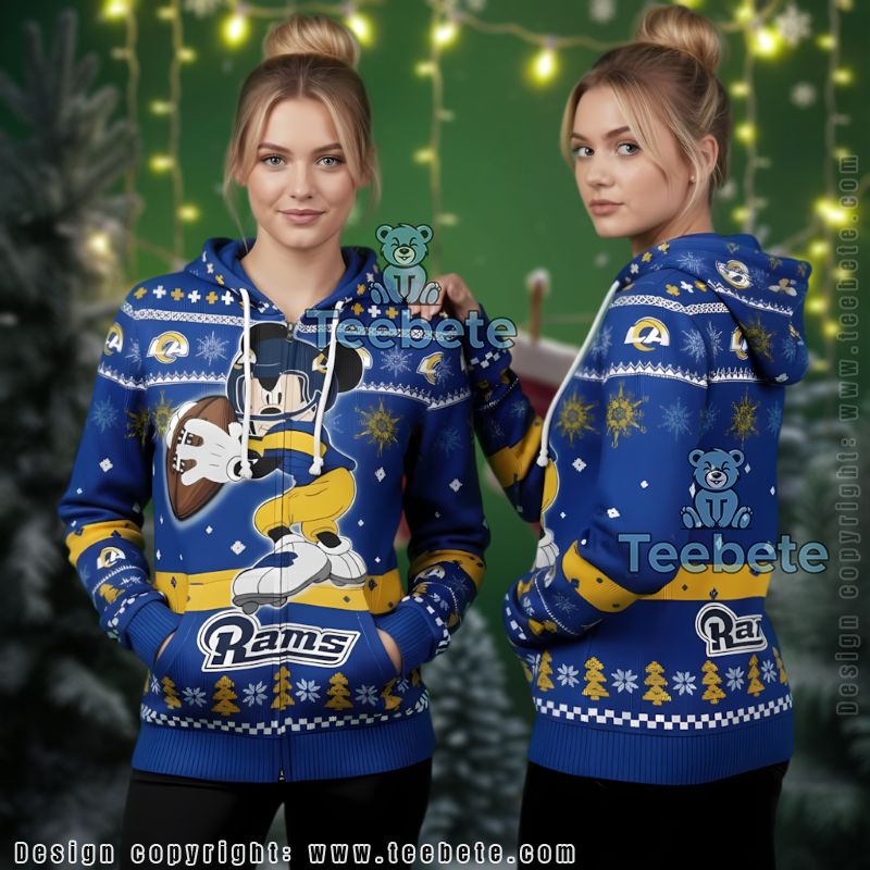 Los Angeles Rams Mickey Player Ugly Christmas 3D Hoodie