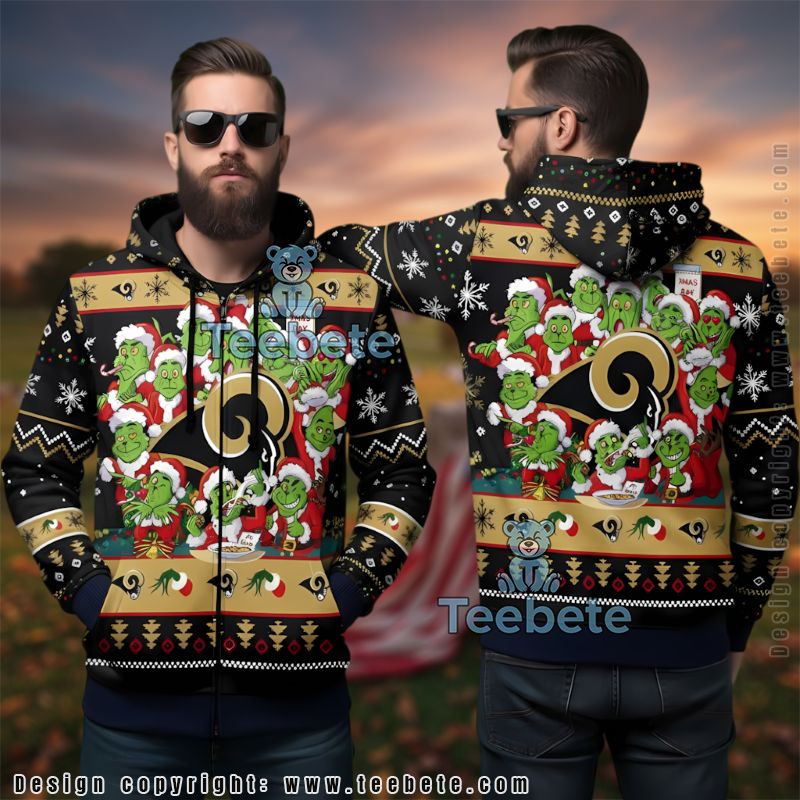 Los Angeles Rams Multiple Grinch Ugly Christmas 3D Hoodie