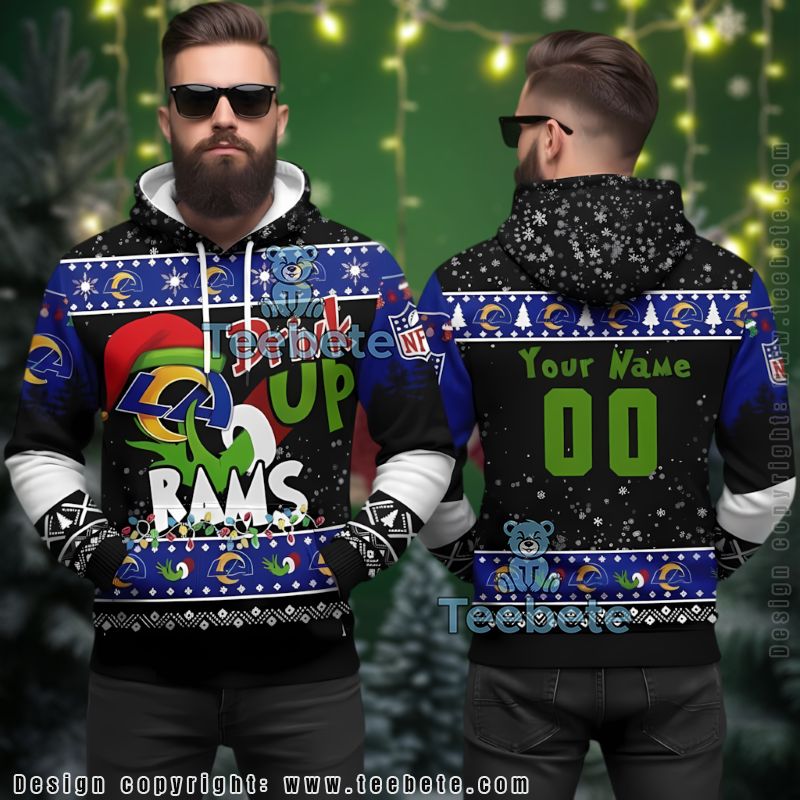 Los Angeles Rams Personalized Grinch Holiday Ugly Christmas 3D Hoodie