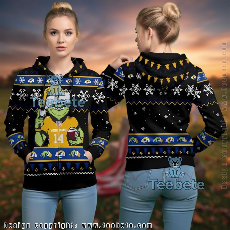 Los Angeles Rams Personalized Grinch Ugly Christmas 3D Hoodie