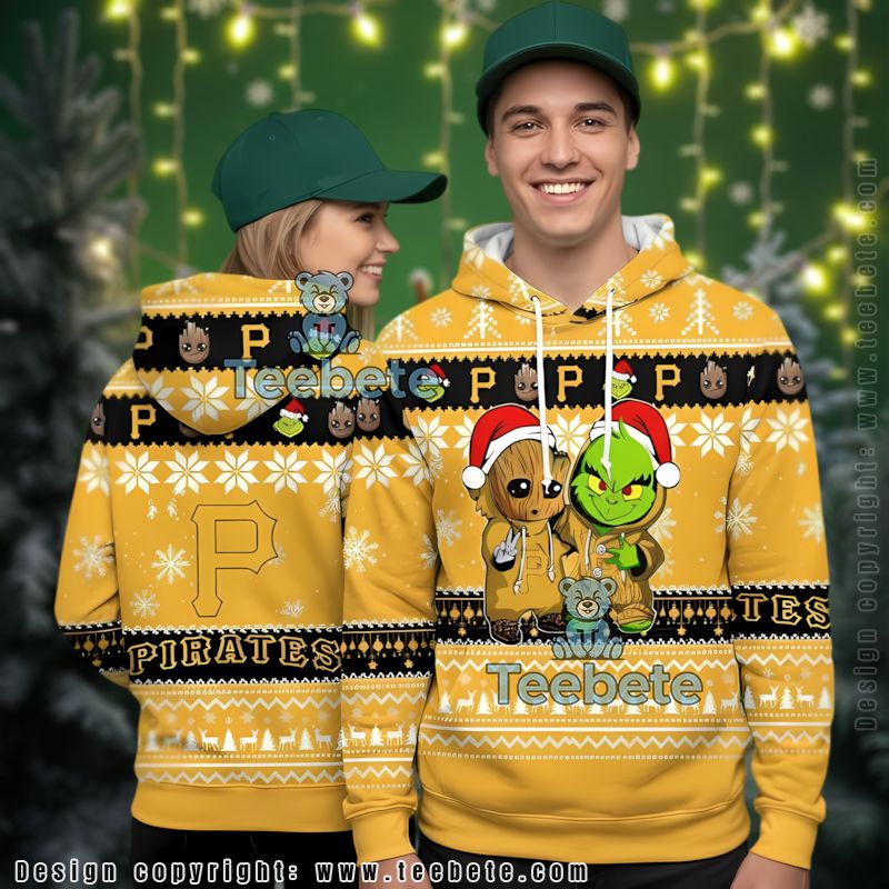 Merry Christmas Pittsburgh Pirates Baby Groot The Grinch Ugly 3D Hoodie Printed