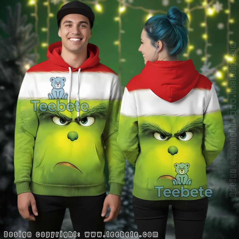 Merry Christmas The Grinch Face 3D Hoodie Printed