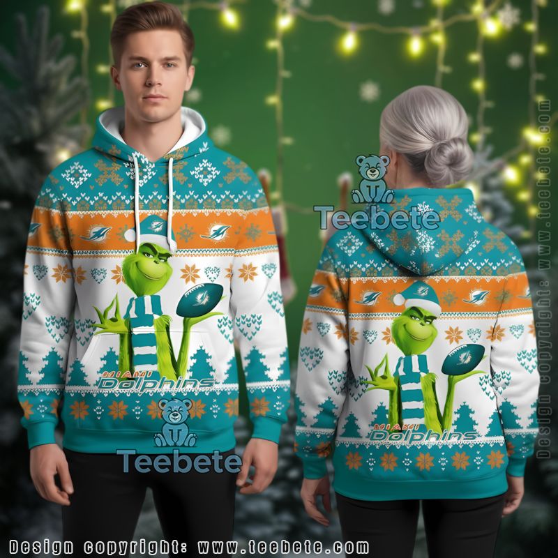 Miami Dolphins Grinch 3D Hoodie Puff Print