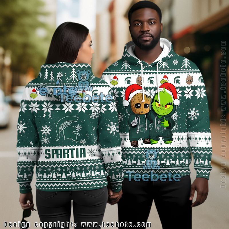 Michigan State Spartans Baby Groot The Grinch Ugly 3D Hoodie Unisex