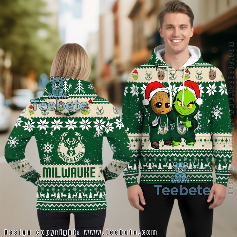 Milwaukee Bucks Baby Groot The Grinch Ugly 3D Hoodie Unisex