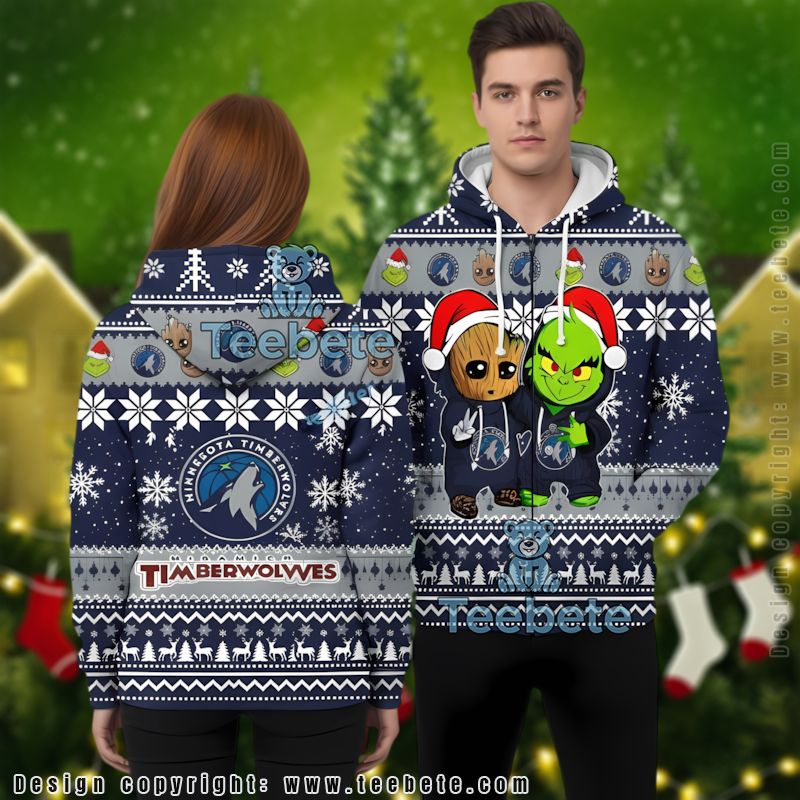 Minnesota Timberwolves Baby Groot The Grinch Ugly 3D Hoodie Boys