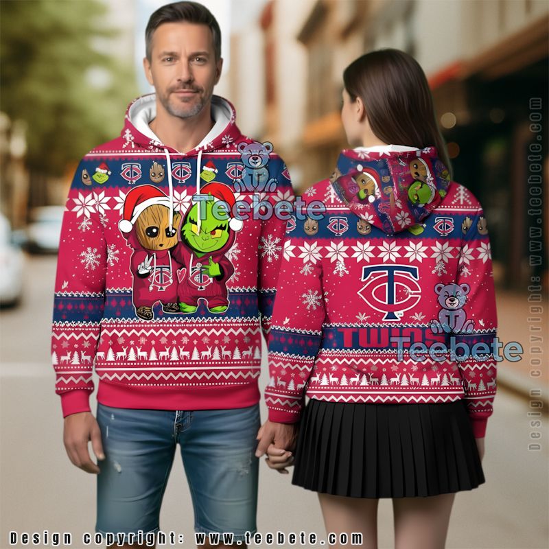 Minnesota Twins Baby Groot The Grinch Ugly 3D Hoodie Printed