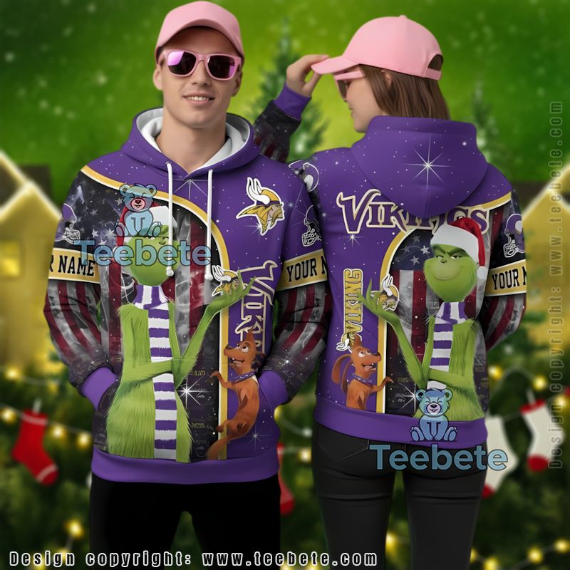 Minnesota Vikings The Grinch Personalized Christmas 3D Hoodie