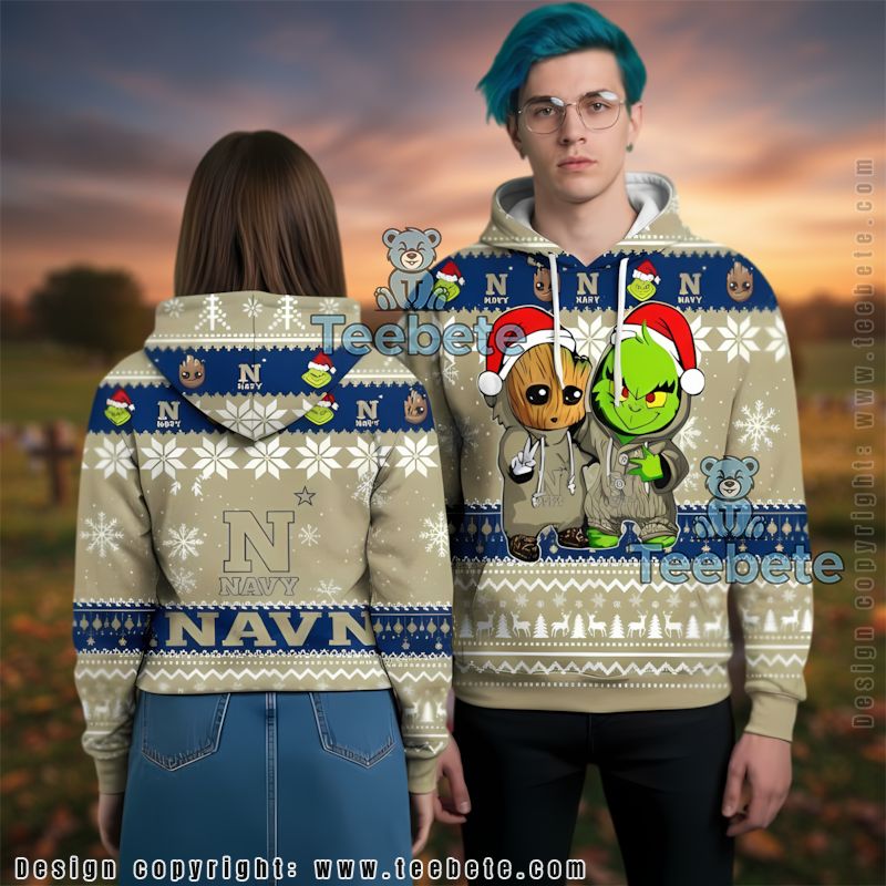 Navy Midshipmen Baby Groot The Grinch Ugly 3D Hoodie Boys