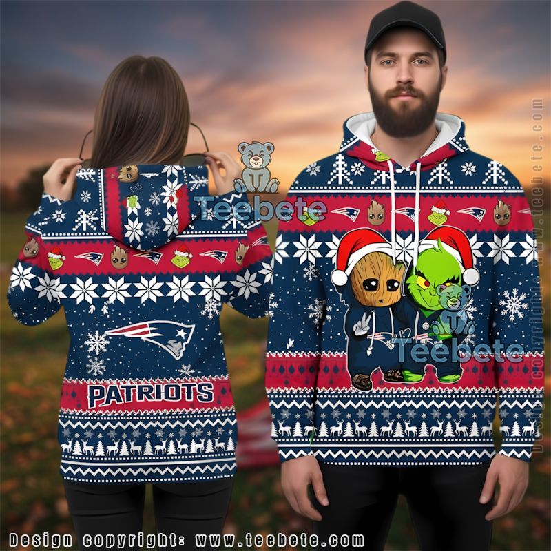 New England Patriots Baby Groot The Grinch Ugly 3D Hoodie Youth