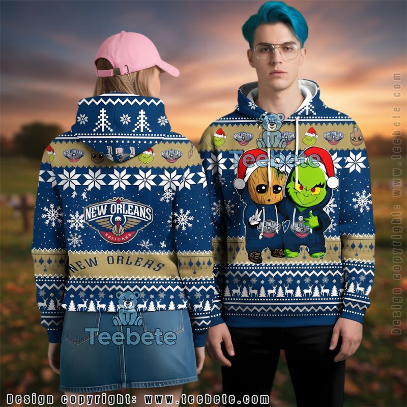 New Orleans Pelicans Baby Groot The Grinch Ugly 3D Hoodie Womens