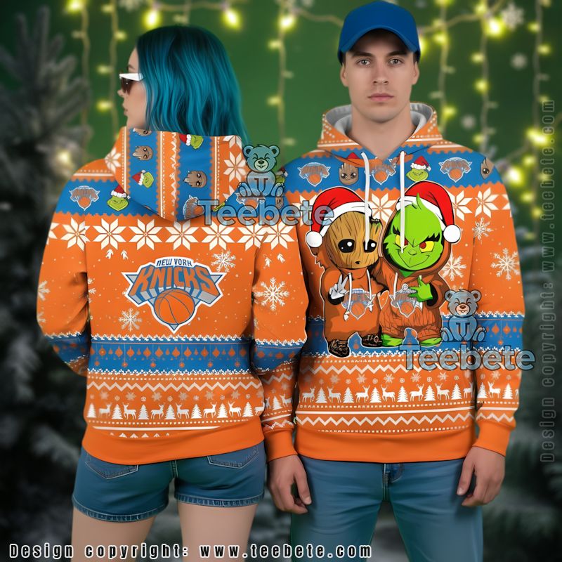 New York Knicks Baby Groot The Grinch Ugly 3D Hoodie Design