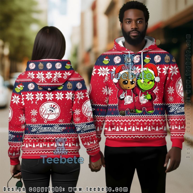New York Yankees Baby Groot The Grinch Ugly 3D Hoodie Womens