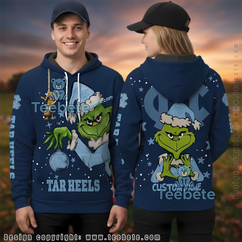 North Carolina Tar Heels The Grinch Christmas Personalized 3D Hoodie