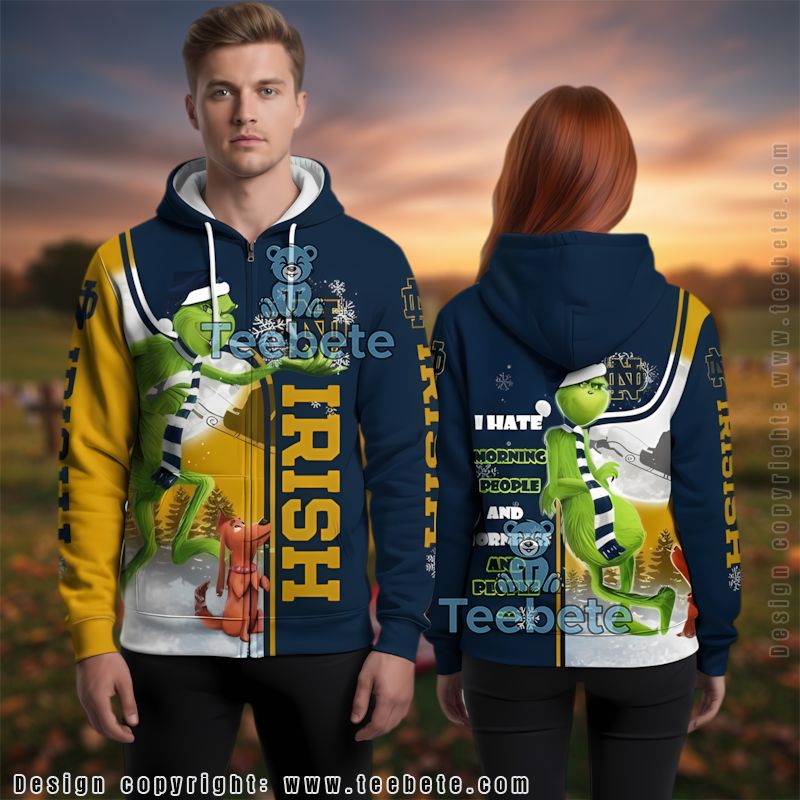 Notre Dame Fighting Irish Grinch Dog Xmas 3D Hoodie Womens