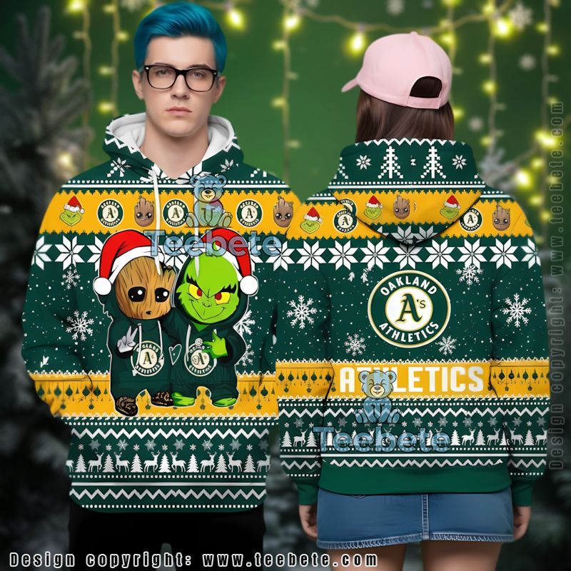 Oakland Athletics Baby Groot The Grinch Ugly 3D Hoodie Graphic
