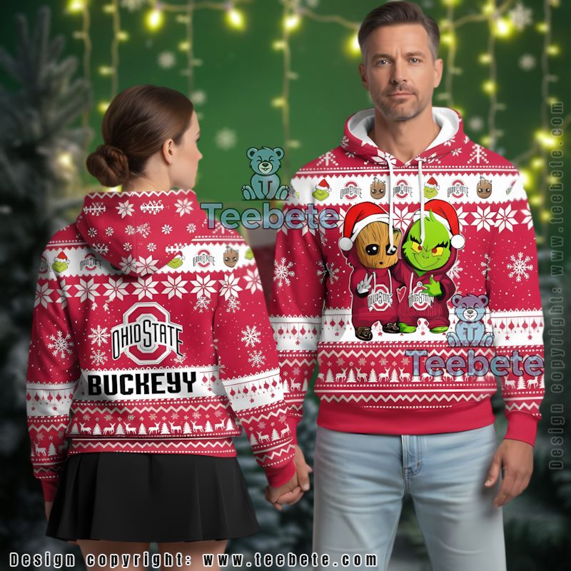 Ohio State Buckeyes Baby Groot The Grinch Ugly 3D Hoodie Design