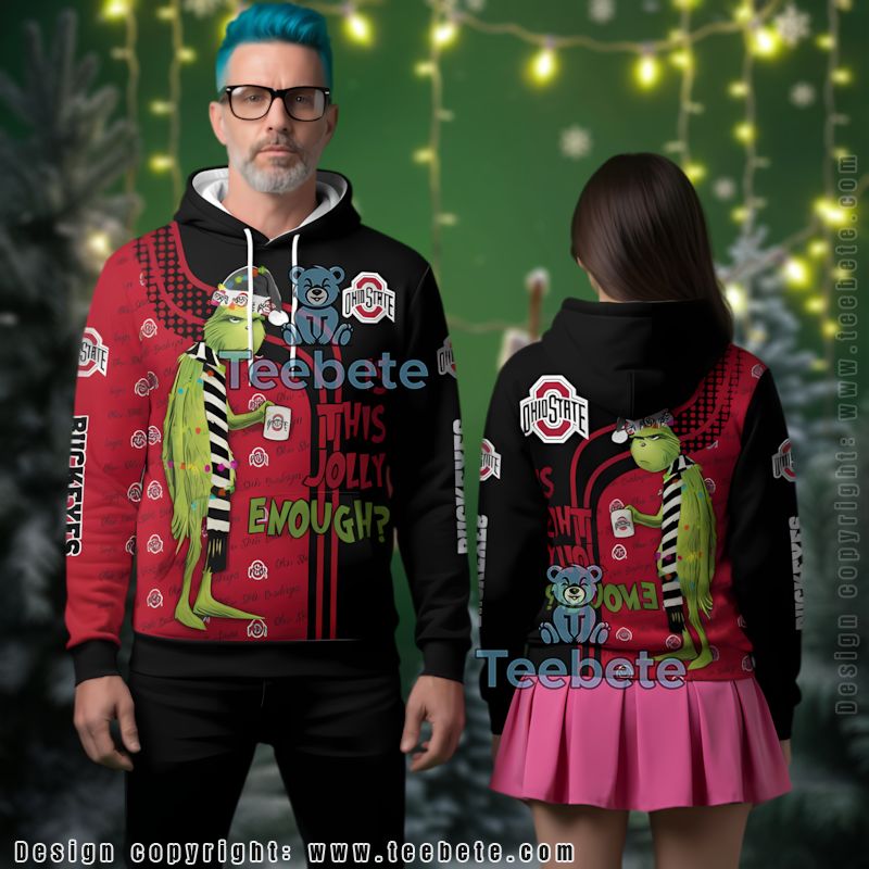 Ohio State Buckeyes Is This Jolly Enough Grinch 3D Hoodie Unisex