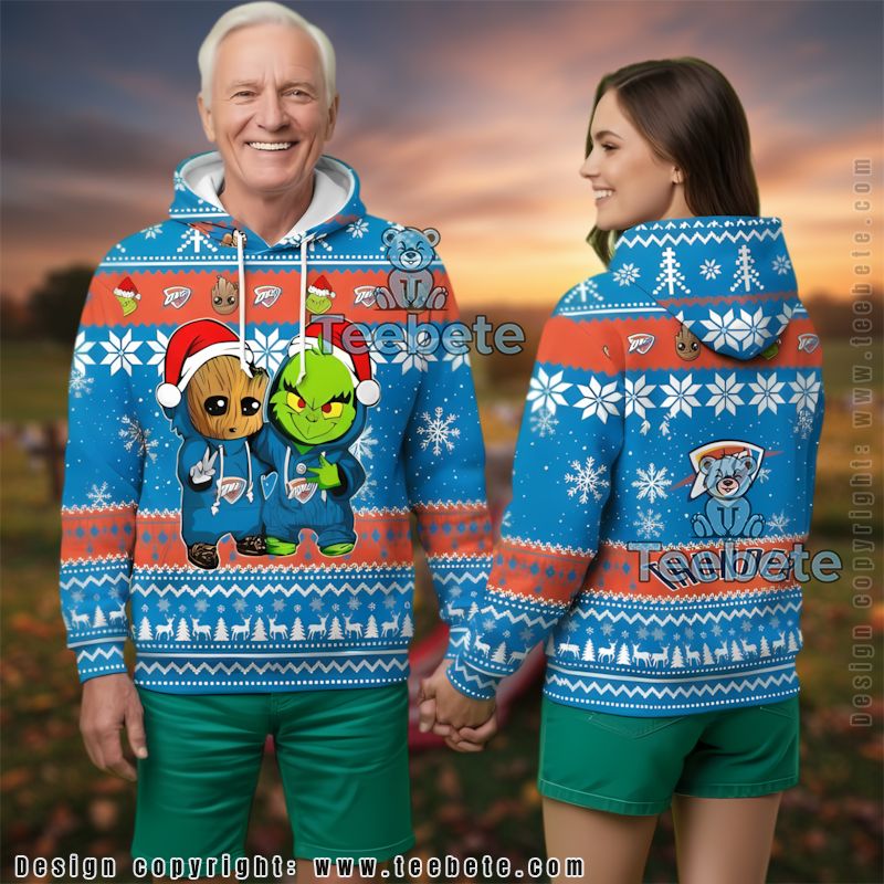 Oklahoma City Thunder Baby Groot The Grinch Ugly 3D Hoodie Unisex
