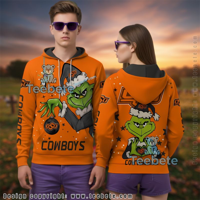 Oklahoma State Cowboys The Grinch Personalized 3D Hoodie Mens
