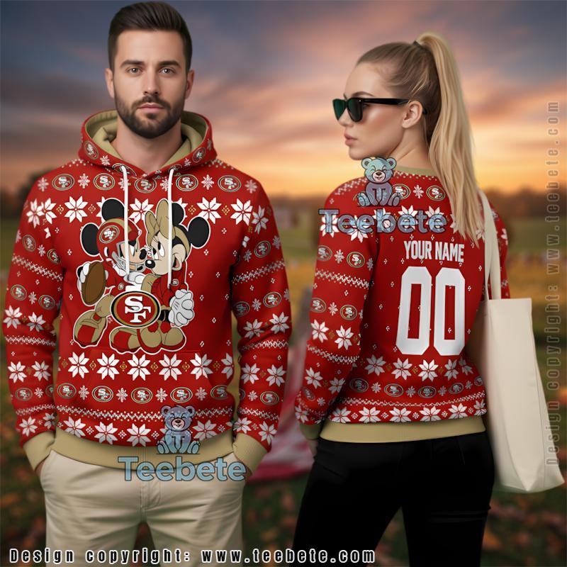 Personalized 49Ers Mickey And Minnie Mouse Ugly Christmas 3D Hoodie