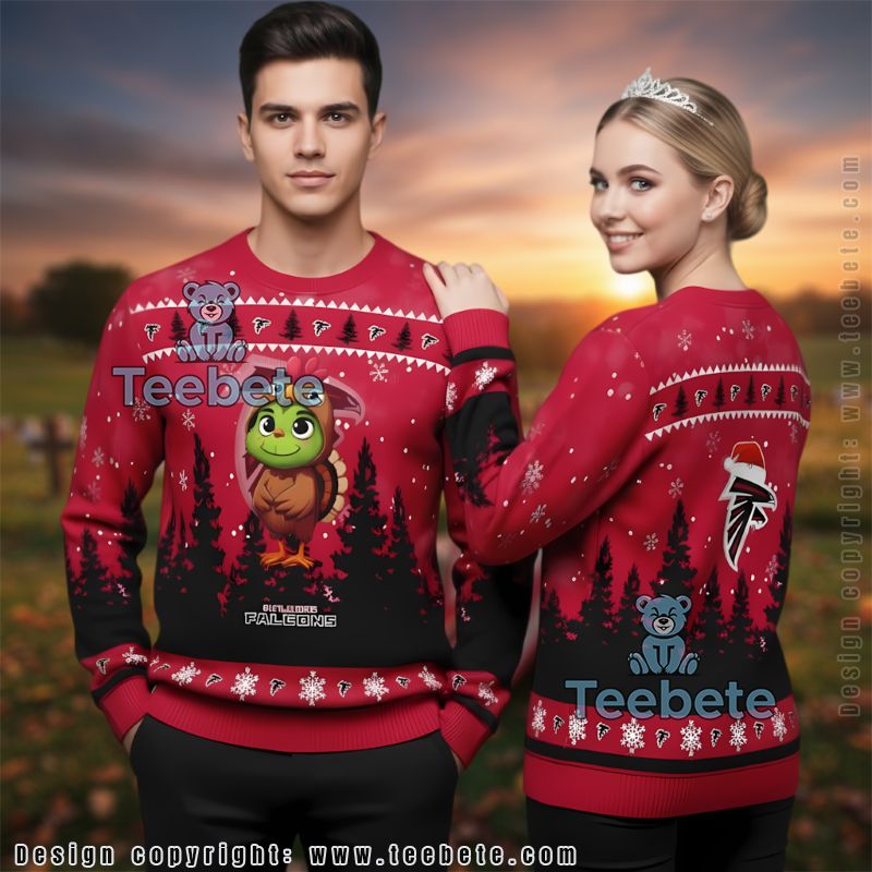 Personalized Atlanta Falcons Grinch Ugly Christmas Sweater Black Xmas Family Personalized Atlanta Falcons Grinch Ugly Christmas Sweater Black Xmas Family