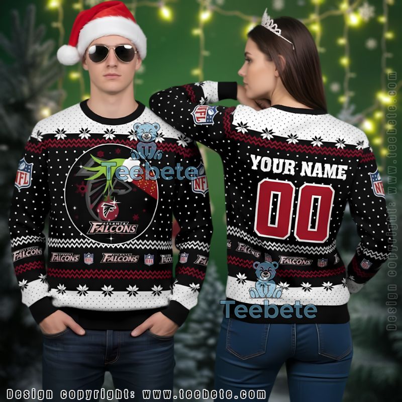 Personalized Atlanta Falcons Grinch Ugly Christmas Sweater Black Xmas Family