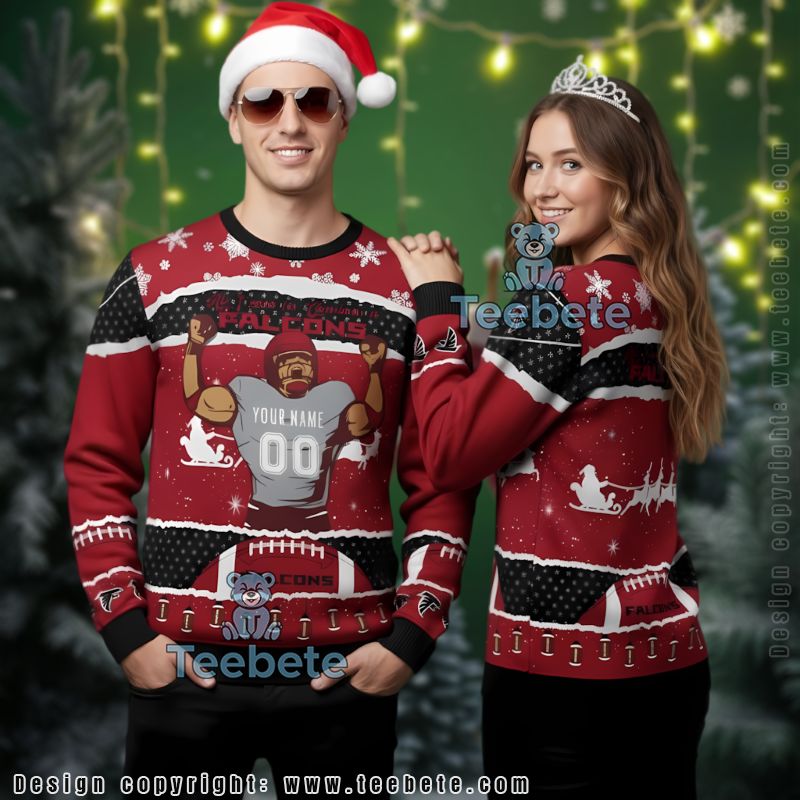 Personalized Atlanta Falcons Player Ugly Christmas Sweater Red Ladies