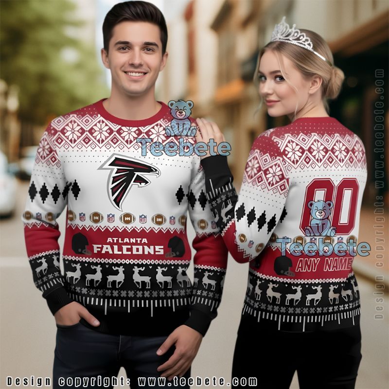 Personalized Atlanta Falcons Reindeer Pattern Ugly Christmas Sweater Red