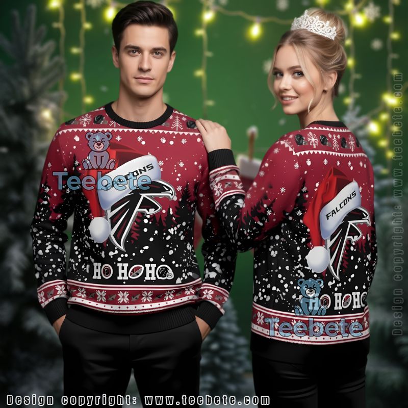 Personalized Atlanta Falcons Santa Hat Ugly Christmas Sweater Red Best