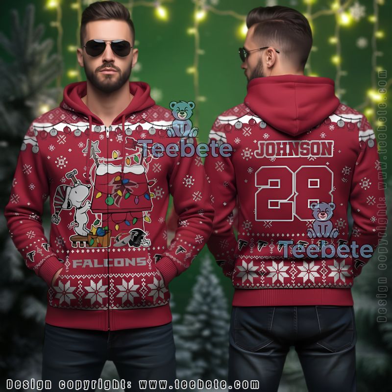 Personalized Atlanta Falcons Snoopy Christmas Light Ugly 3D Hoodie
