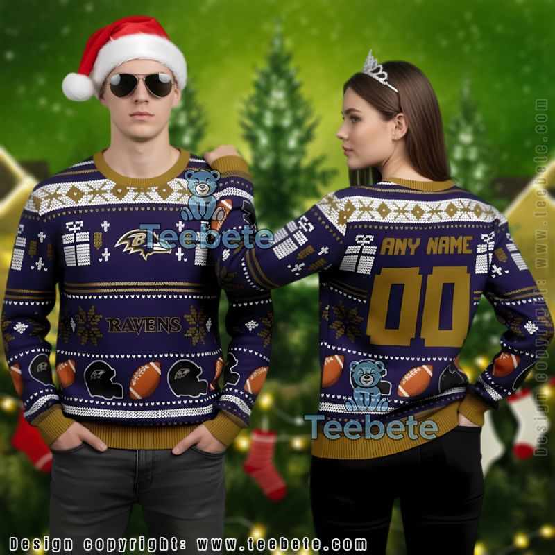 Baltimore Ravens Peanuts Snoopy Charlie Brown Ugliest Ugly Christmas Sweater Purple