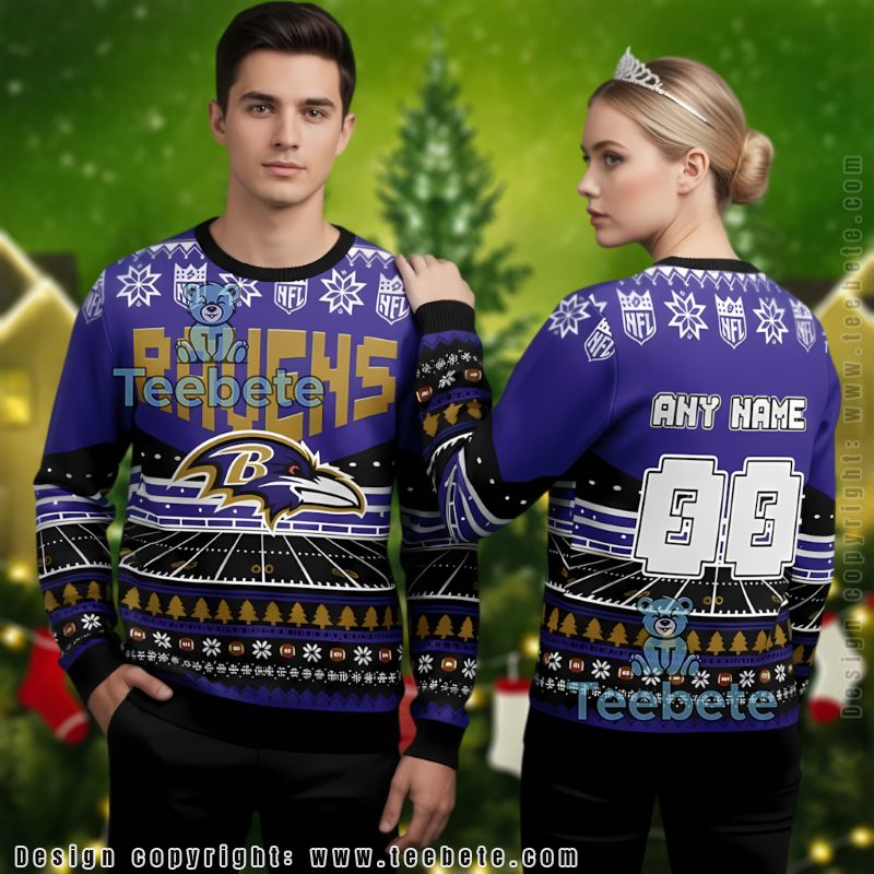 Personalized Baltimore Ravens Gift Ugly Christmas Sweaters Vintage Purple