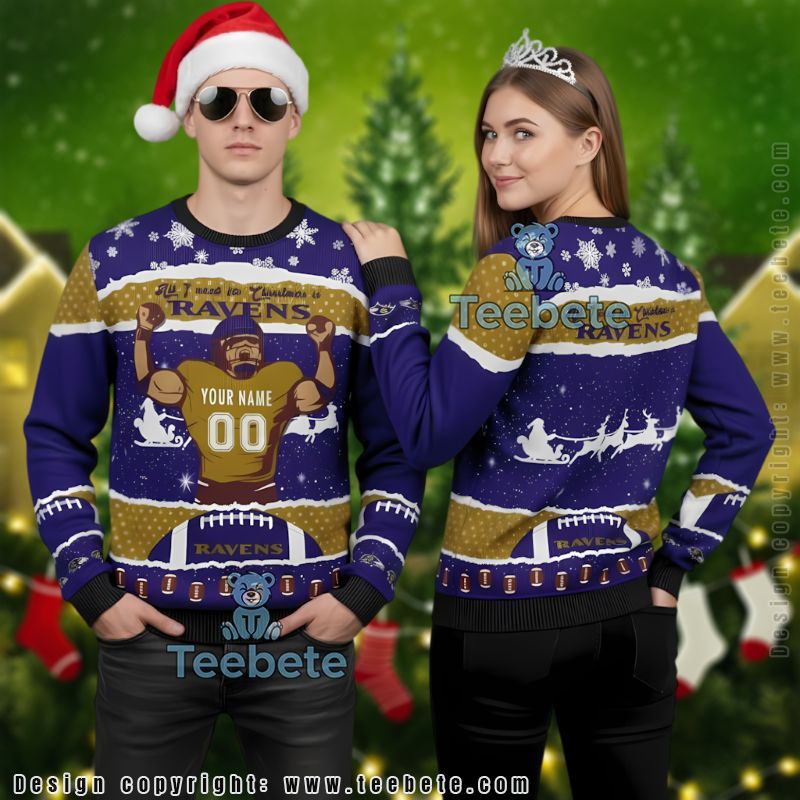 Personalized Baltimore Ravens Player Ugly Sweater Purple
